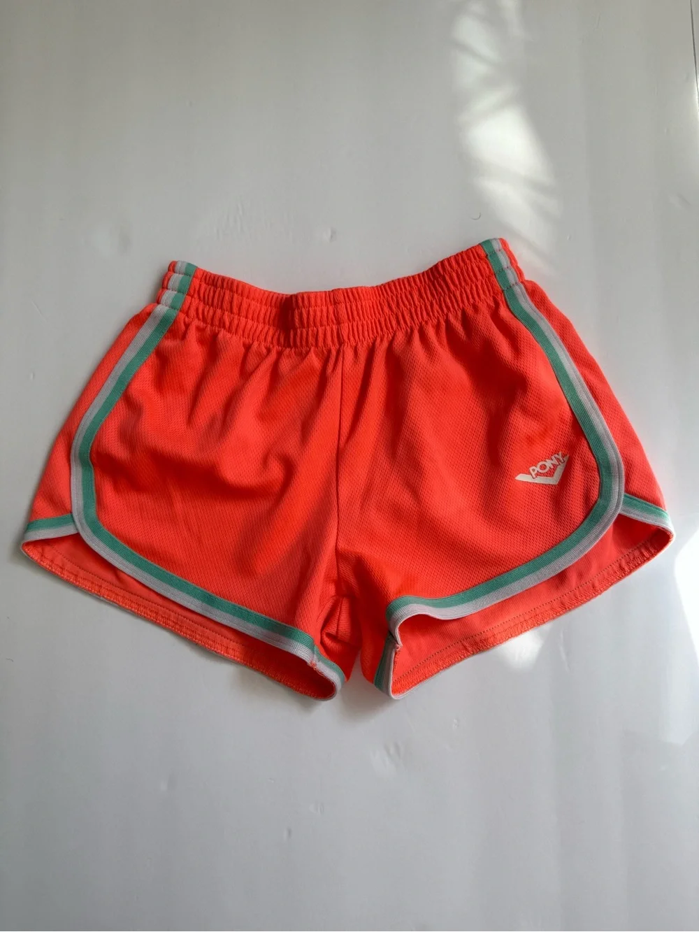 PONY Neon Coral Athletic Running Shorts Girls S 7/8 Y2K Sporty